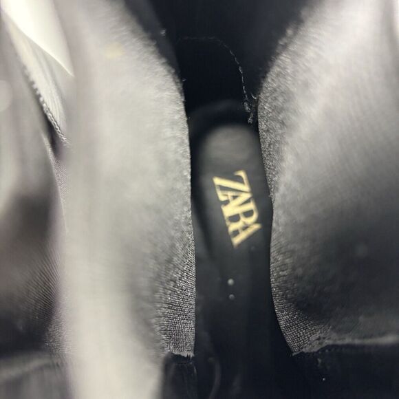 Zara Ankle Boots Women’s Size 40 US 9 Black Leather Pull On Block Heel - Picture 15 of 15